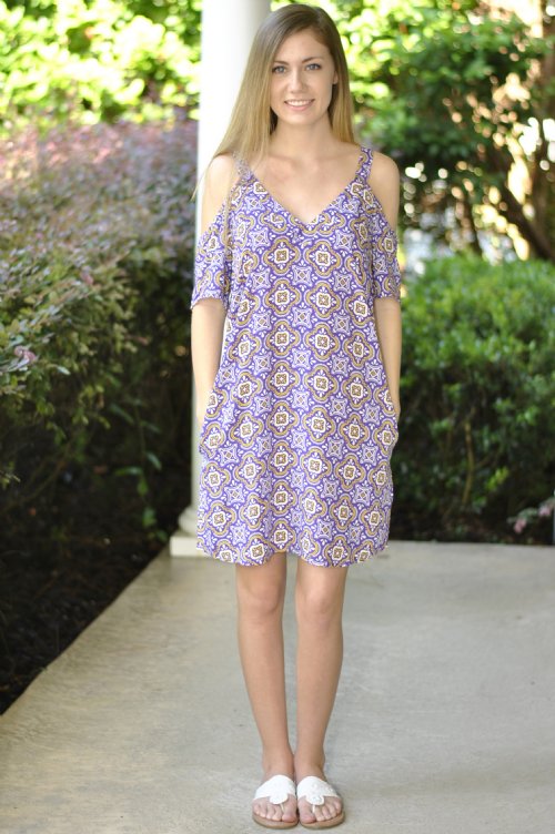 Tessa Cut-Out Dress- Purple/Gold