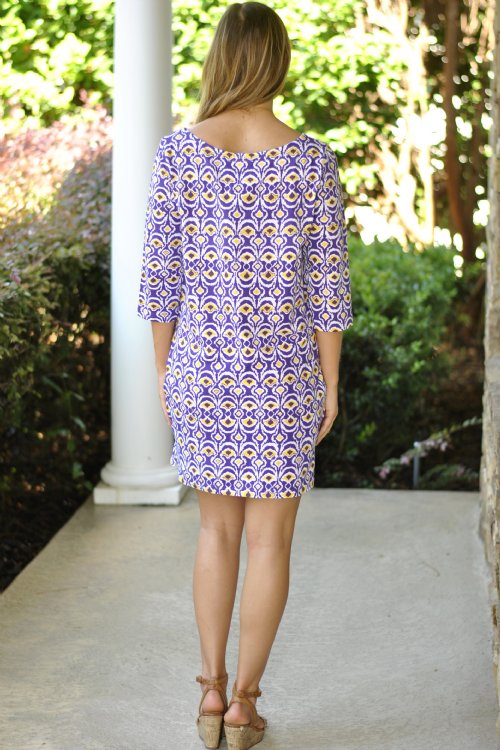 Ashley Boatneck Dress- Purple/Gold