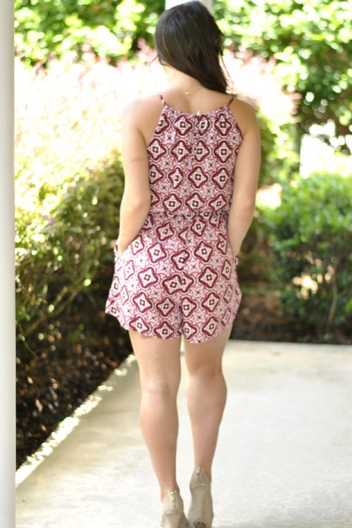 Lauren Sleeveless Romper- Garnet/Black