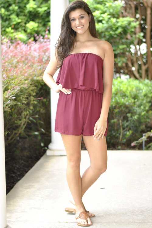 Play Action Romper- Burgundy