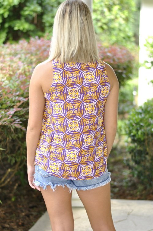 Rowan V-Neck Tank- Purple/Gold