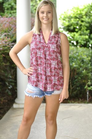 Rowan V-Neck Tank- Crimson/White