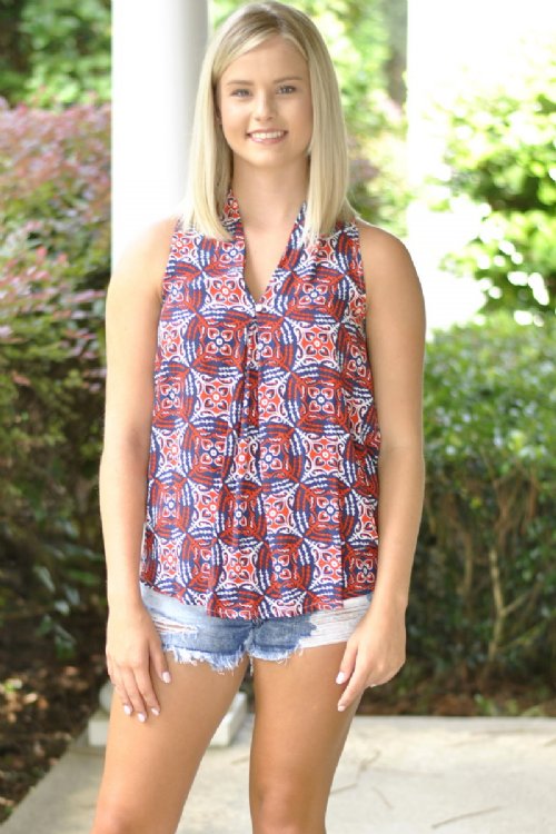 Rowan V-Neck Tank- Orange/Navy