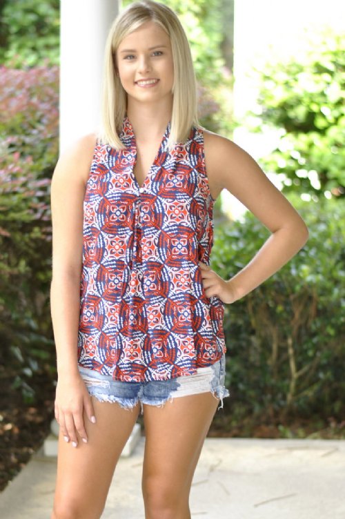 Rowan V-Neck Tank- Orange/Navy