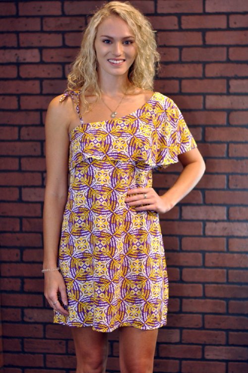 Kelsi One-Shouder Dress- Purple/Gold