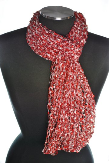 Net Infinity Scarf- Crimson/White