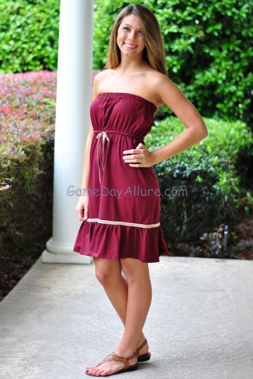 Tie Game Dress- Garnet/Gold