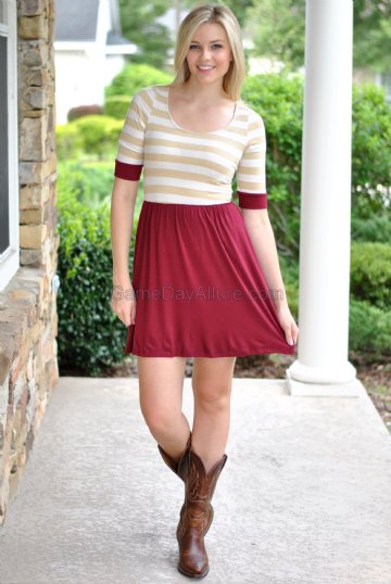 Stadium Stripe Dress- Garnet/Gold