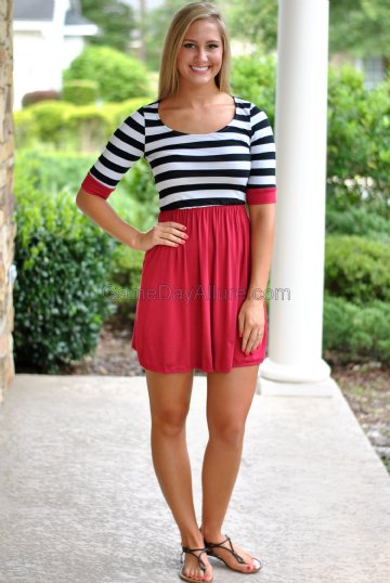 Stadium Stripe Dress- Crimson/Black