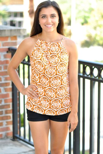 Amelia Bow Neck Tank- Orange/White