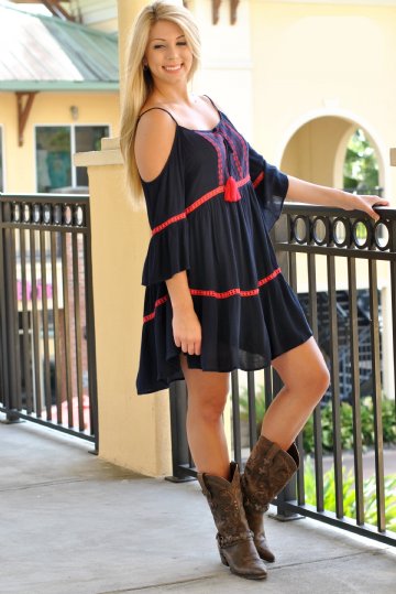 Go with the Flow Gameday Dress-Navy/Red