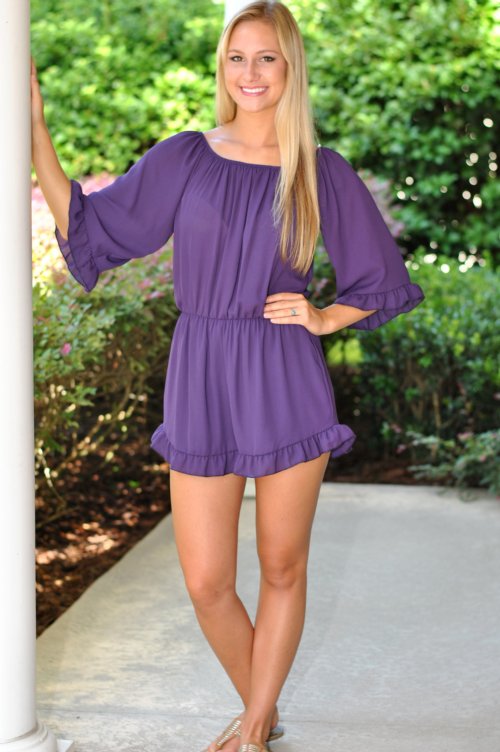 All Ruffled Up Romper Purple